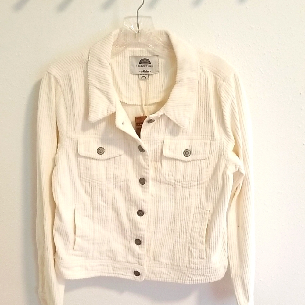 1 SUNSET LANE Corduroy Trucker Jacket Medium NWT Ivory